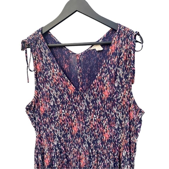 Caslon Navy Coral Painted Rain V-Neck Dress I Size:M - Picture 2 of 9